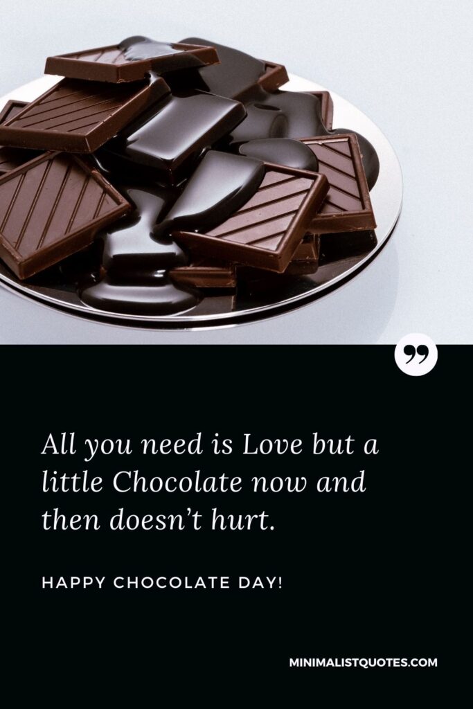 Chocolate day status: All you need is Love but a little chocolate now and then doesn't hurt. Happy Chocolate Day!