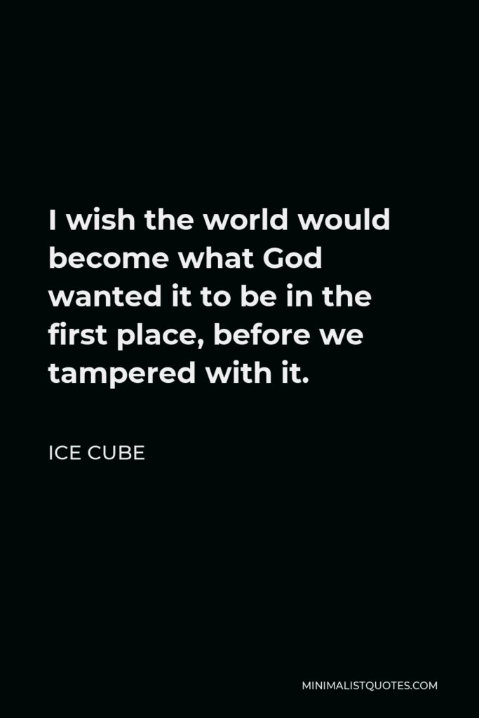 Ice Cube Quote - I wish the world would become what God wanted it to be in the first place, before we tampered with it.