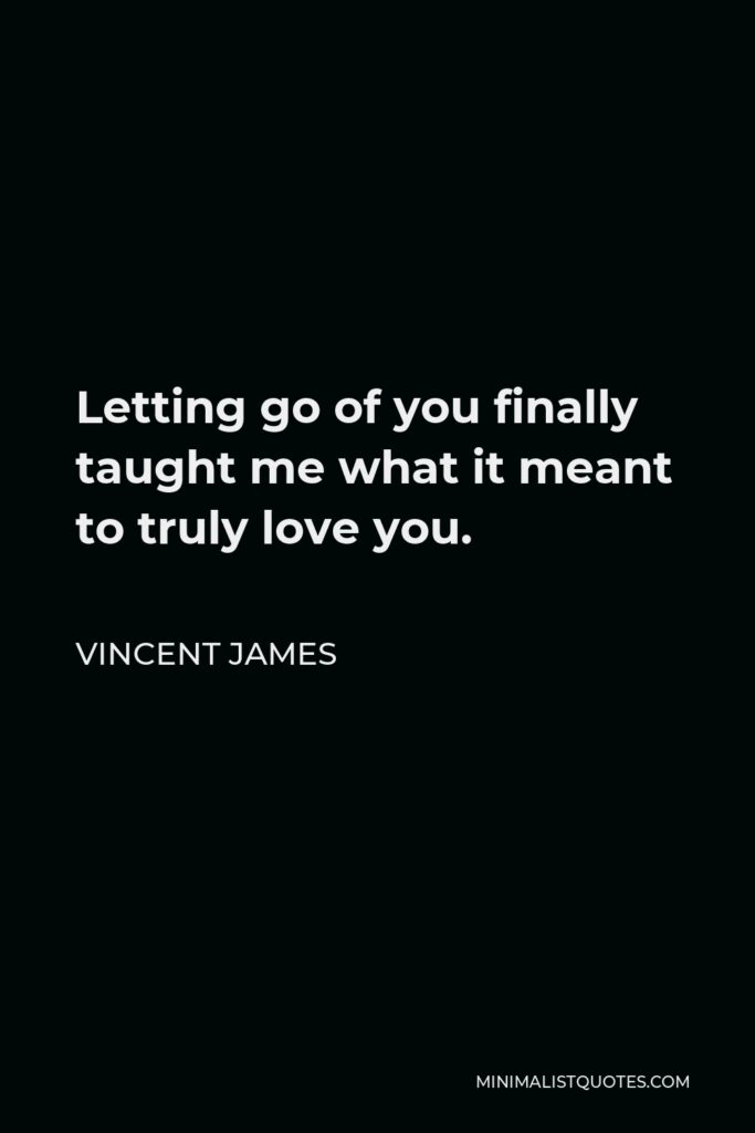 Vincent James Quote - Letting go of you finally taught me what it meant to truly love you.