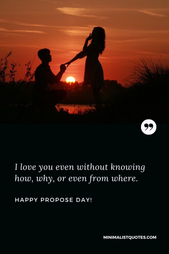 Propose day quotes for bf: I love you even without knowing how, why, or even from where. Happy Propose Day!