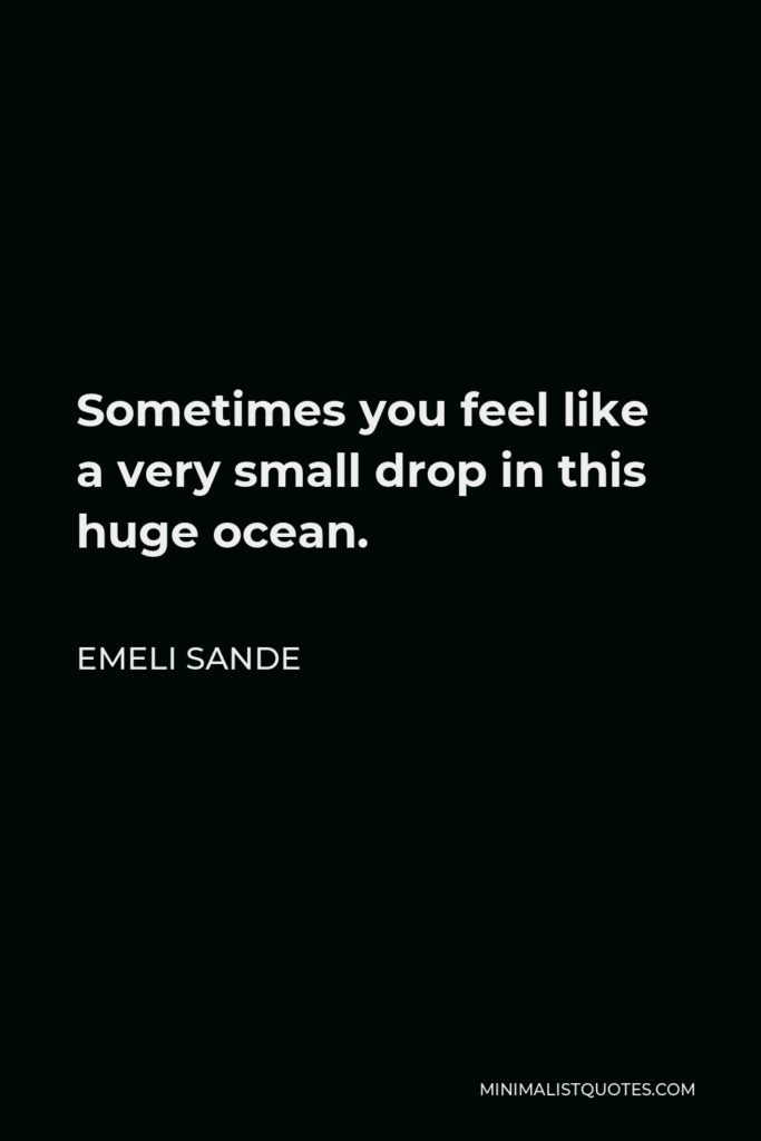 Emeli Sande Quote - Sometimes you feel like a very small drop in this huge ocean.