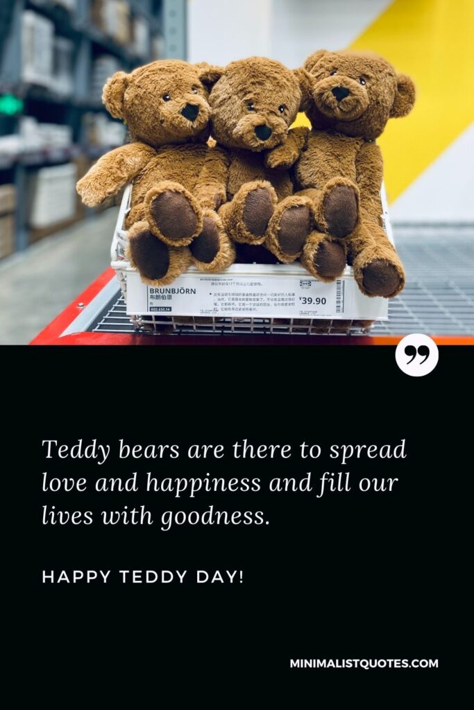 Teddy bear day quotes: Teddy bears are there to spread love and happiness and fill our lives with goodness. Happy Teddy Day!