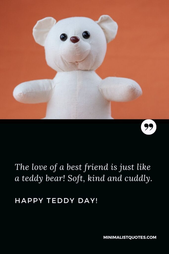 Teddy day wishes for best friend: The love of a best friend is just like a teddy bear! Soft, kind and cuddly. Happy Teddy Day!