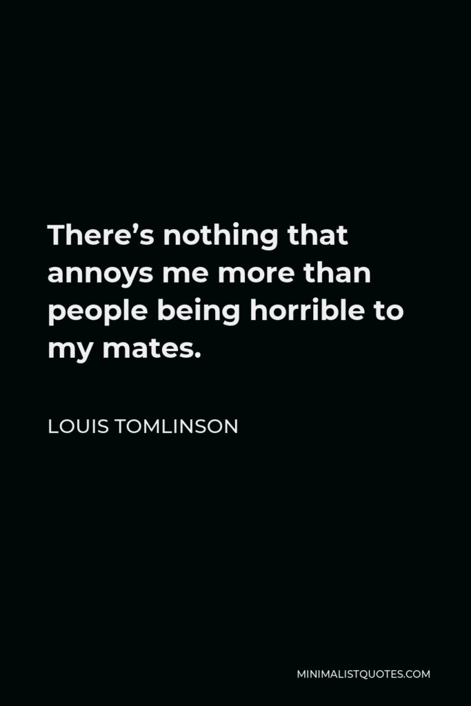 Louis Tomlinson Quote - There’s nothing that annoys me more than people being horrible to my mates.