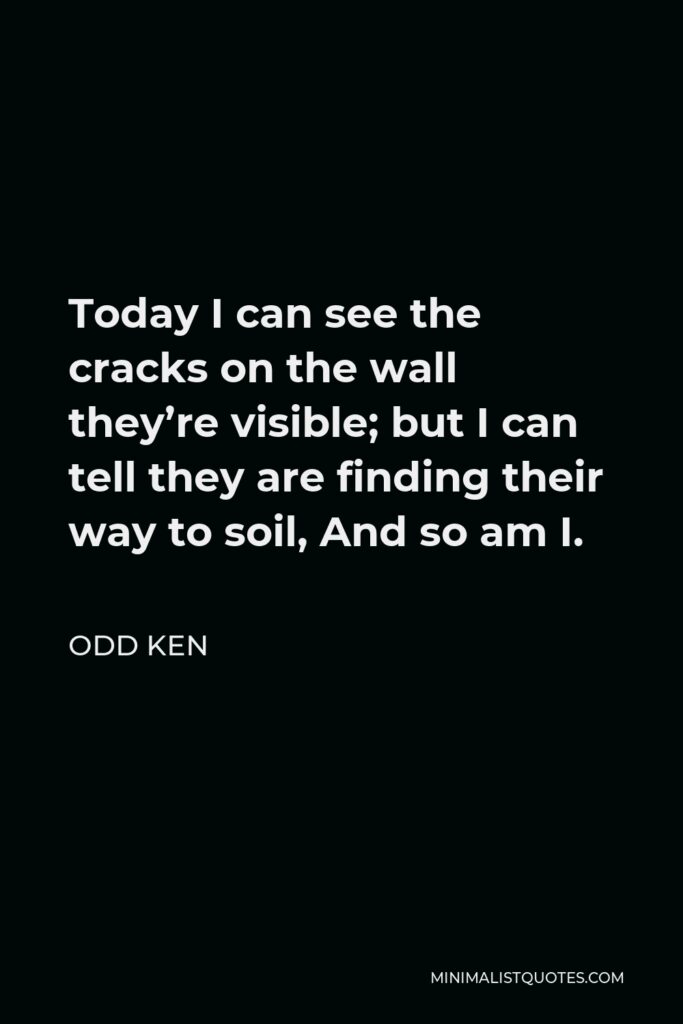 Odd Ken Quote - Today I can see the cracks on the wall they’re visible; but I can tell they are finding their way to soil, And so am I.