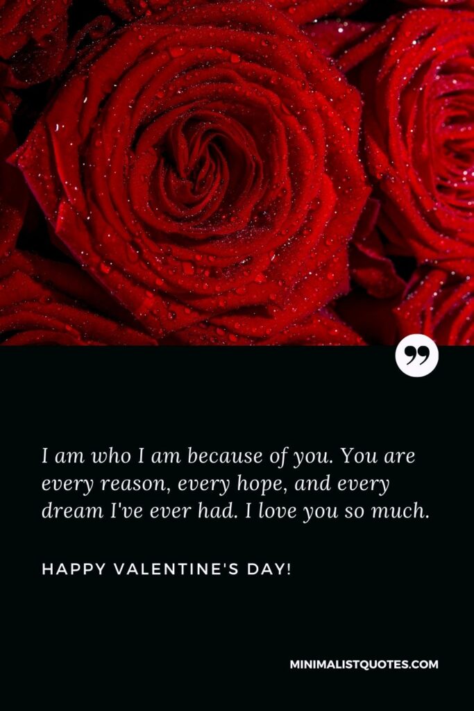Valentine's day quotes for wife: I am who I am because of you. You are every reason, every hope, and every dream I've ever had. I love you so much. Happy Valentines Day!