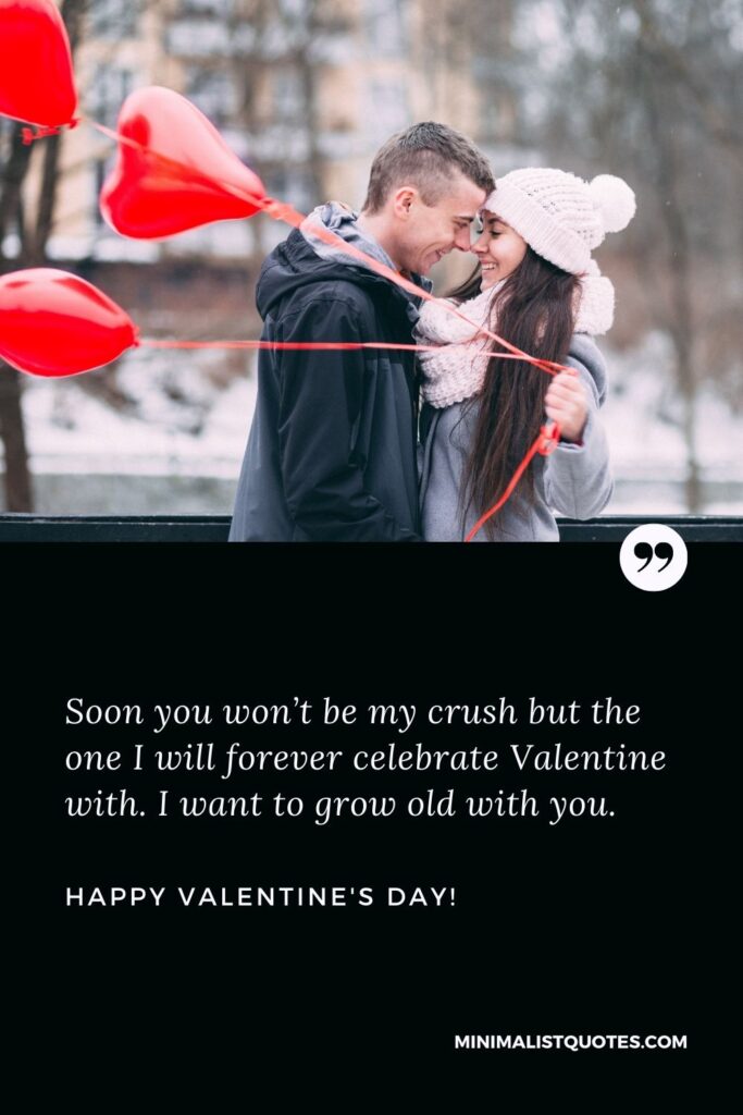 Valentines day wishes for crush: Soon you won’t be my crush but the one I will forever celebrate Valentine with. I want to grow old with you. Happy Valentines Day!