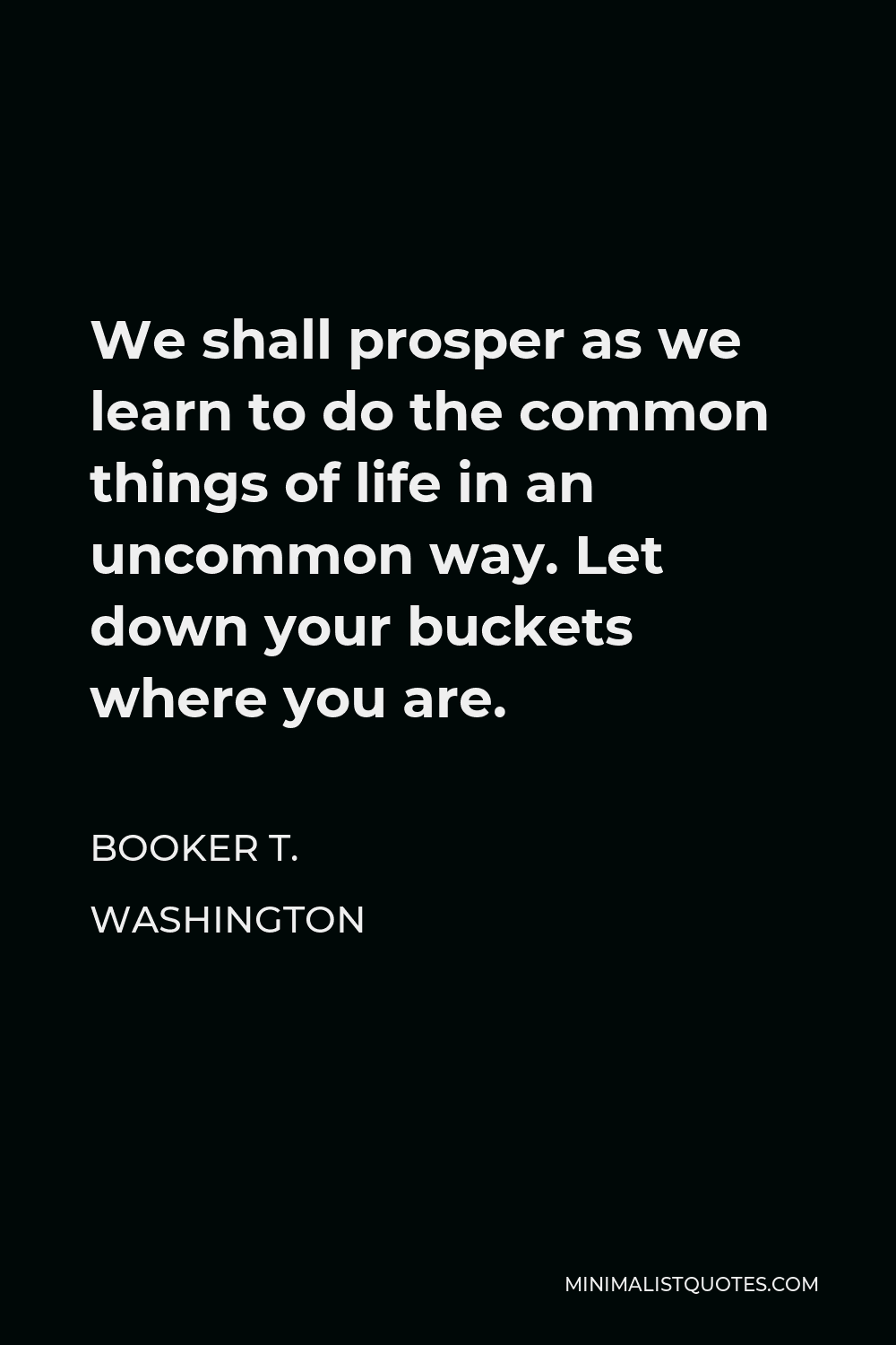 Booker T. Washington Quote - We shall prosper as we learn to do the common things of life in an uncommon way. Let down your buckets where you are.
