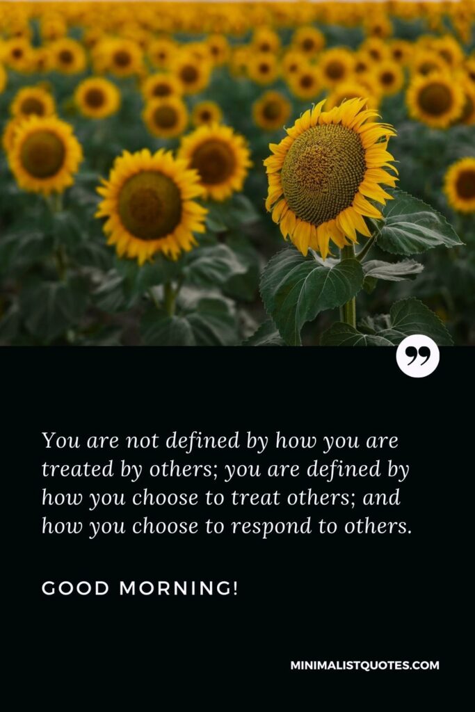 Good morning message to a friend: You are not defined by how you are treated by others; you are defined by how you choose to treat others; and how you choose to respond to others. Good Morning!