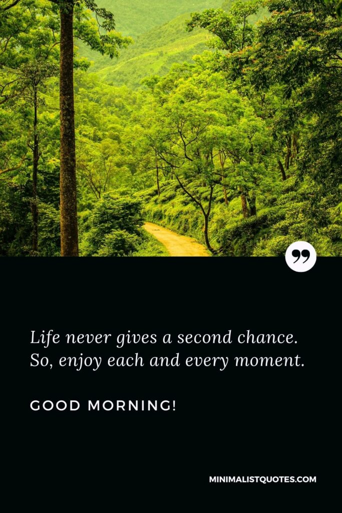 Good morning wishes with quotes: Life never gives a second chance. So, enjoy each and every moment. Good Morning!