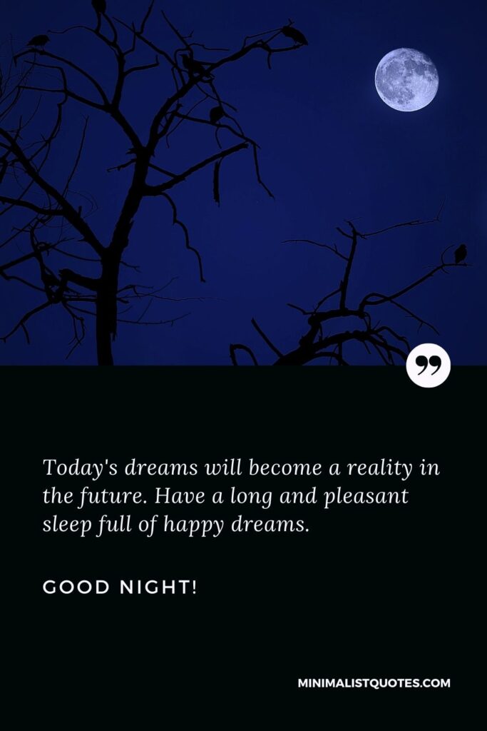 Good night friends: Today's dreams will become a reality in the future. Have a long and pleasant sleep full of happy dreams. Good Night!