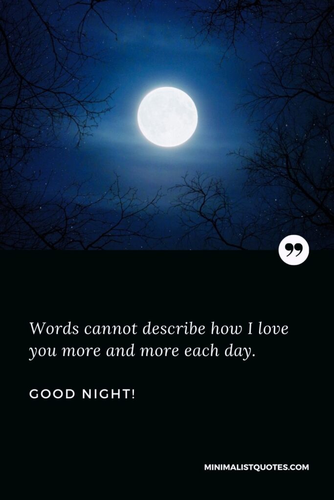 Good night message for wife: Words cannot describe how I love you more and more each day. Good Night!