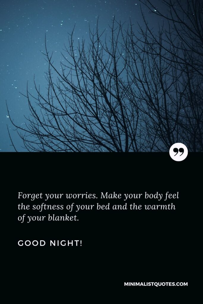 Good night my dear: Forget your worries. Make your body feel the softness of your bed and the warmth of your blanket. Good Night!