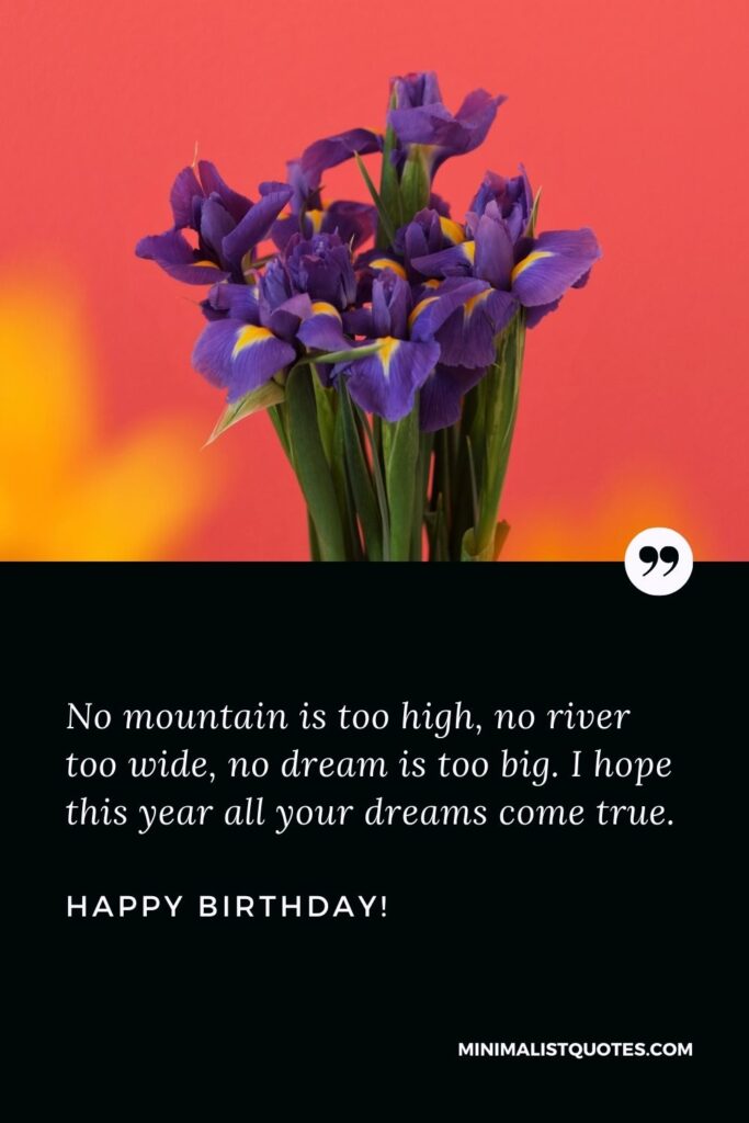 Happy birthday wishes for brother: No mountain is too high, no river too wide, no dream is too big. I hope this year all your dreams come true. Happy Birthday!