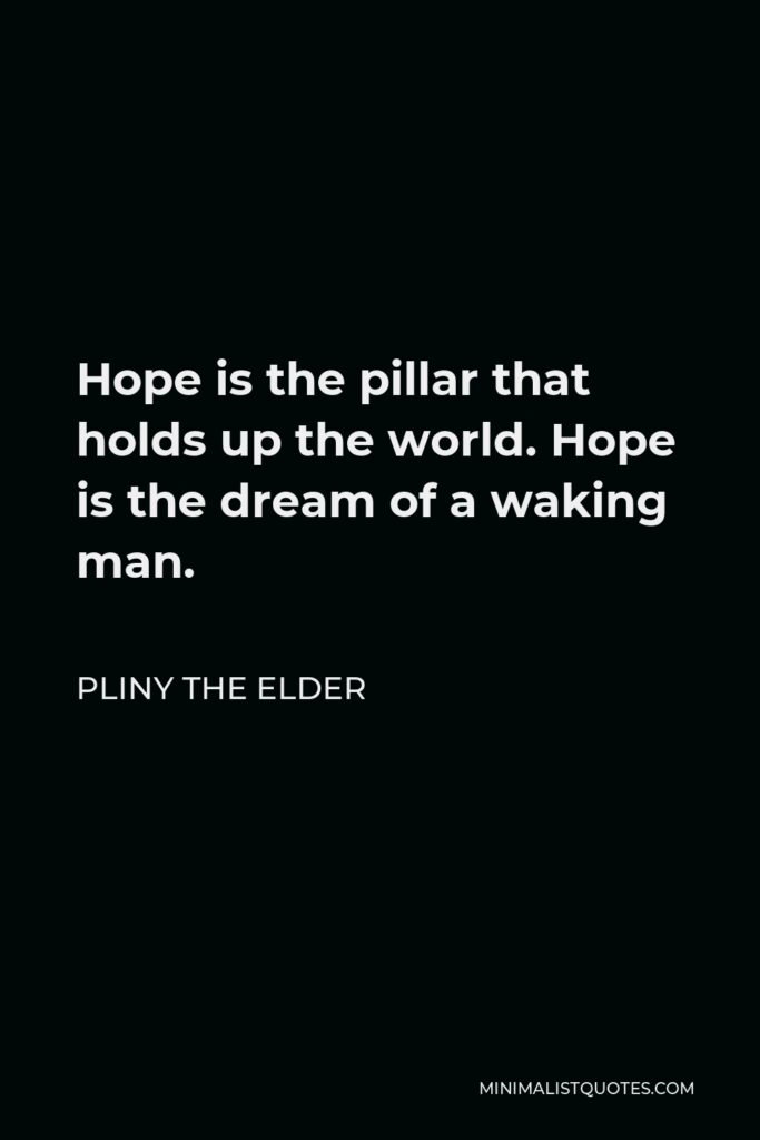 Pliny the Elder Quote - Hope is the pillar that holds up the world. Hope is the dream of a waking man.