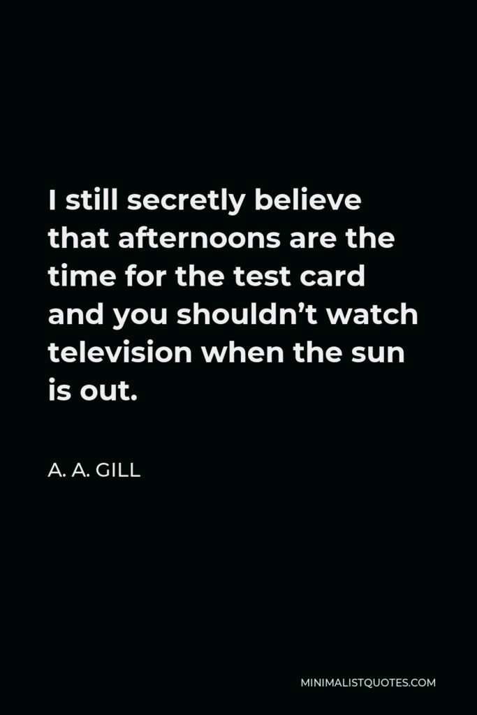 A. A. Gill Quote - I still secretly believe that afternoons are the time for the test card and you shouldn’t watch television when the sun is out.
