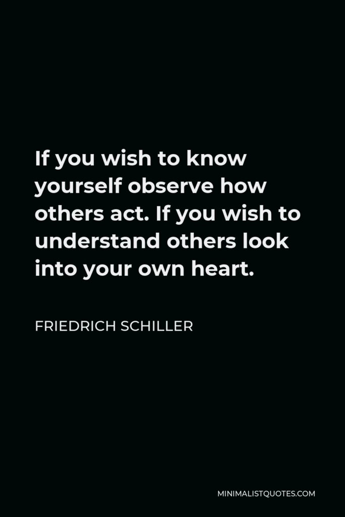 Friedrich Schiller Quote - If you wish to know yourself observe how others act. If you wish to understand others look into your own heart.