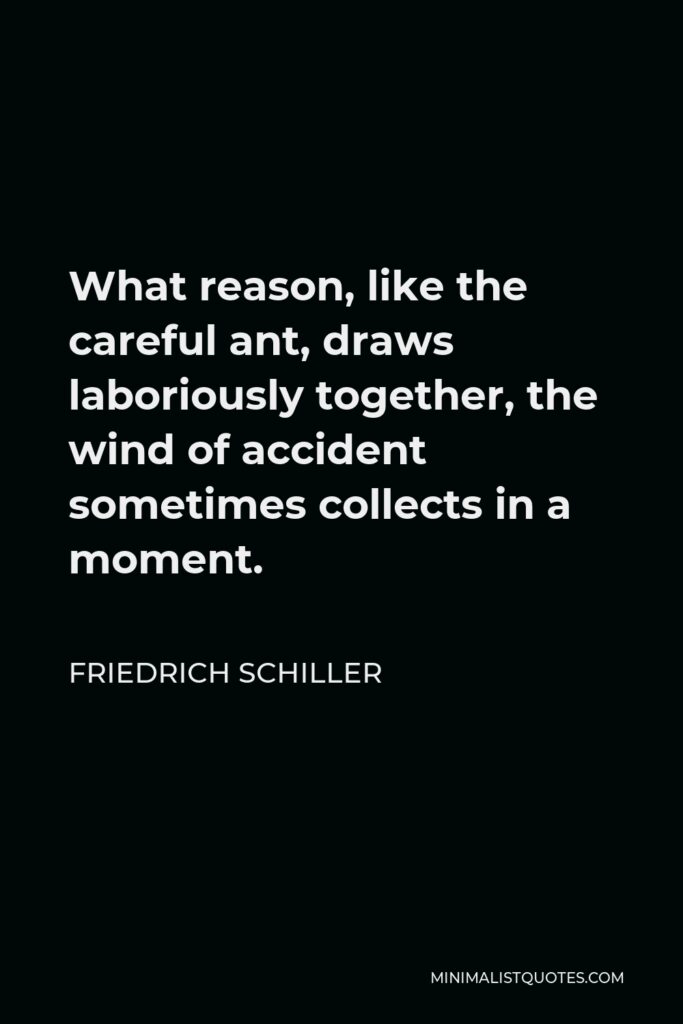 Friedrich Schiller Quote - What reason, like the careful ant, draws laboriously together, the wind of accident sometimes collects in a moment.