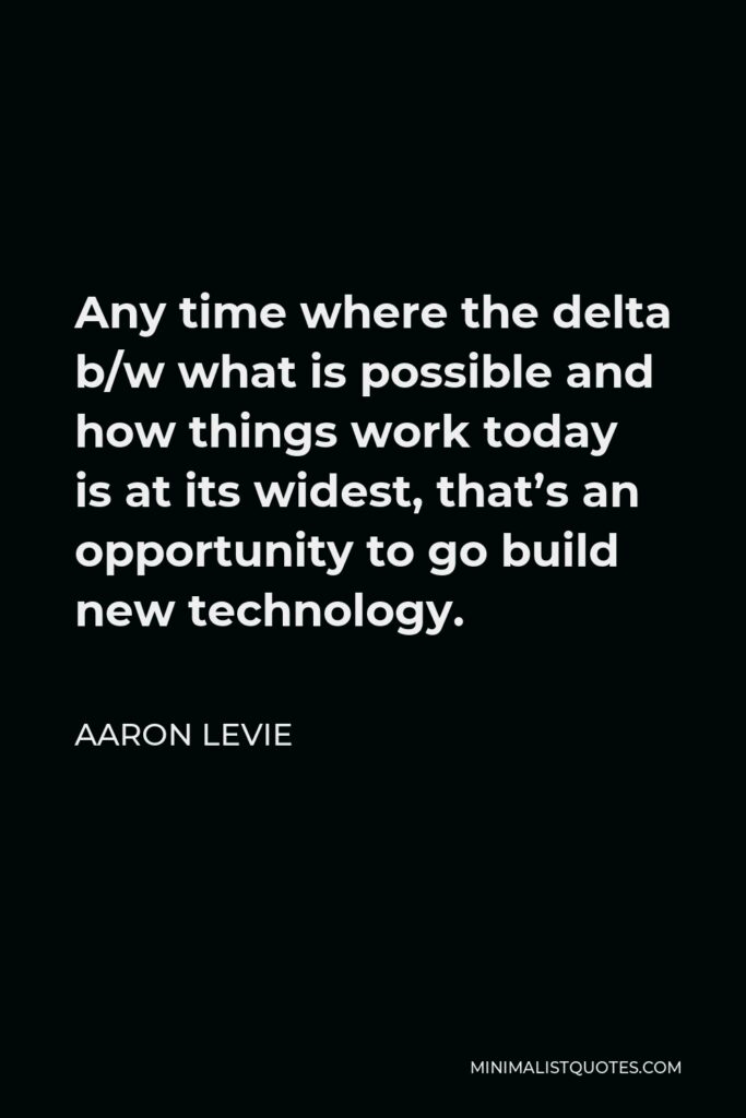 Aaron Levie Quote - Any time where the delta b/w what is possible and how things work today is at its widest, that’s an opportunity to go build new technology.