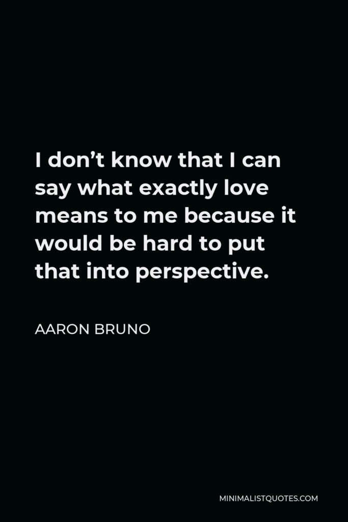 Aaron Bruno Quote - I don’t know that I can say what exactly love means to me because it would be hard to put that into perspective.