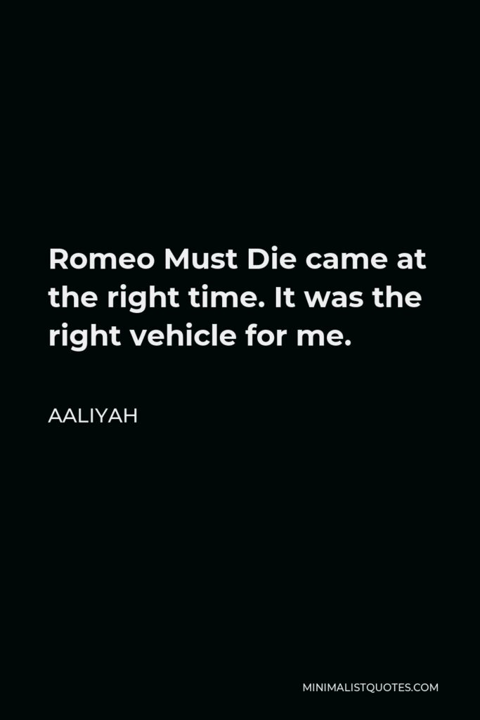 Aaliyah Quote - Romeo Must Die came at the right time. It was the right vehicle for me.
