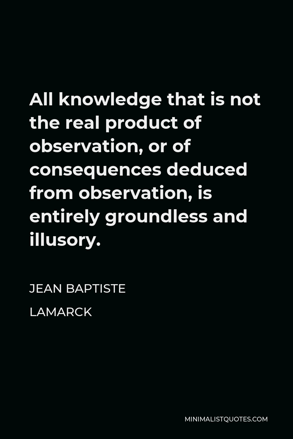 Jean Baptiste Lamarck Quote - All knowledge that is not the real product of observation, or of consequences deduced from observation, is entirely groundless and illusory.