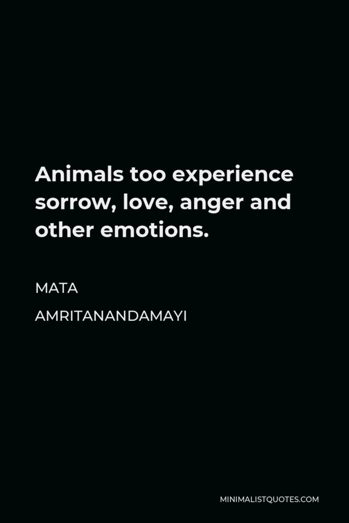 Mata Amritanandamayi Quote - Animals too experience sorrow, love, anger and other emotions.