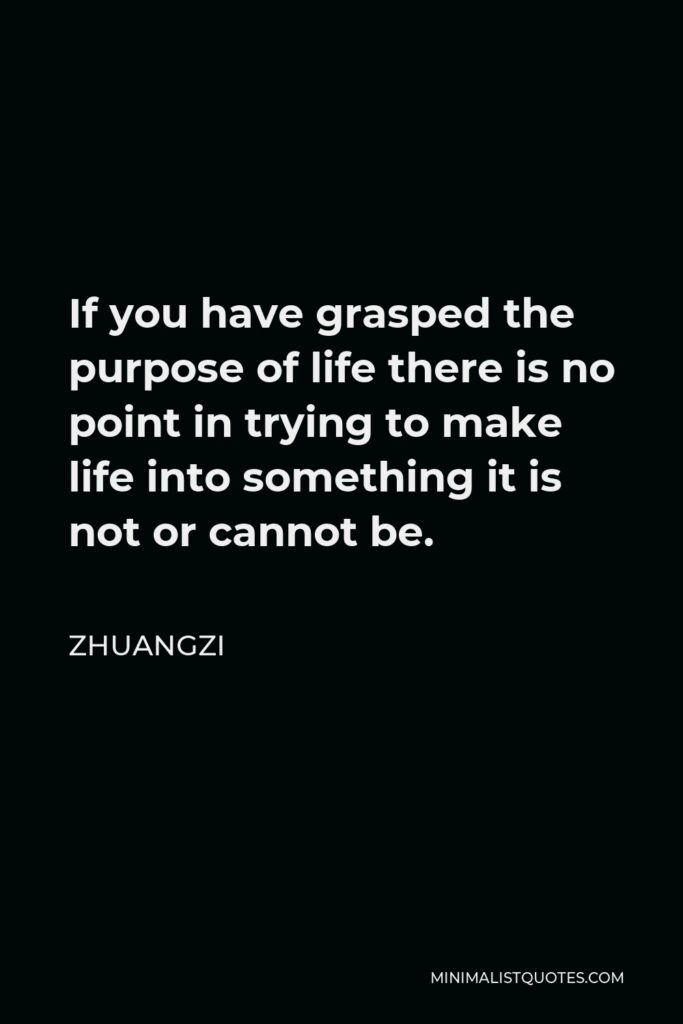 Zhuangzi Quote - If you have grasped the purpose of life there is no point in trying to make life into something it is not or cannot be.