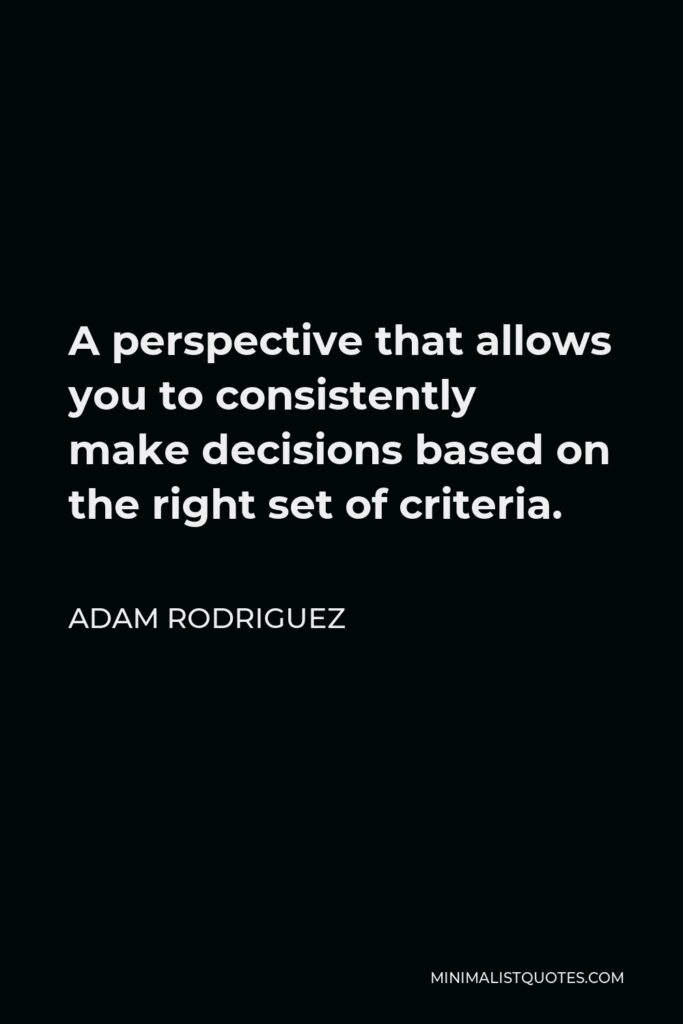 Adam Rodriguez Quote - A perspective that allows you to consistently make decisions based on the right set of criteria.