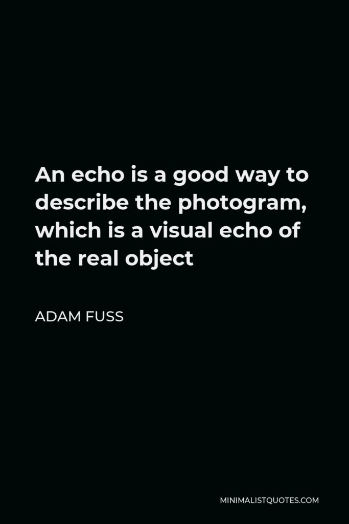 Adam Fuss Quote - An echo is a good way to describe the photogram, which is a visual echo of the real object