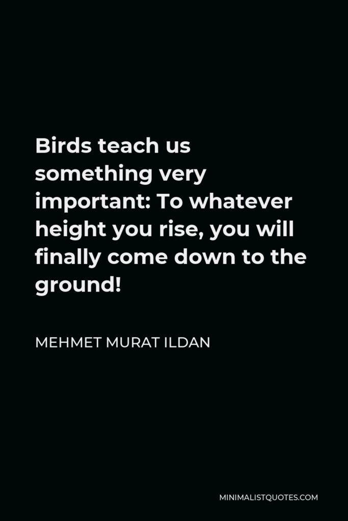 Mehmet Murat Ildan Quote - Birds teach us something very important: To whatever height you rise, you will finally come down to the ground!