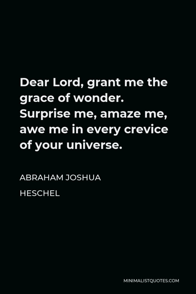Abraham Joshua Heschel Quote - Dear Lord, grant me the grace of wonder. Surprise me, amaze me, awe me in every crevice of your universe.