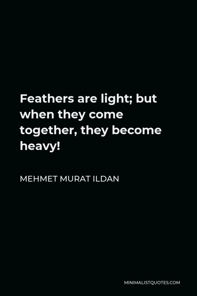 Mehmet Murat Ildan Quote - Feathers are light; but when they come together, they become heavy!