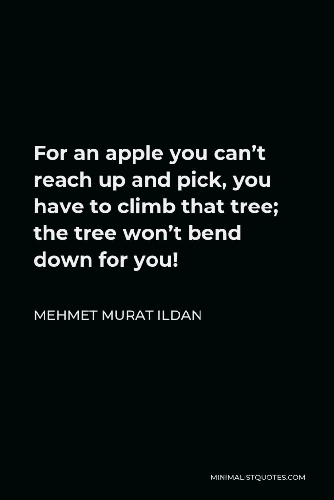Mehmet Murat Ildan Quote - For an apple you can’t reach up and pick, you have to climb that tree; the tree won’t bend down for you!