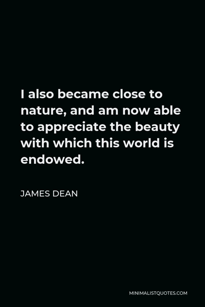 James Dean Quote - I also became close to nature, and am now able to appreciate the beauty with which this world is endowed.