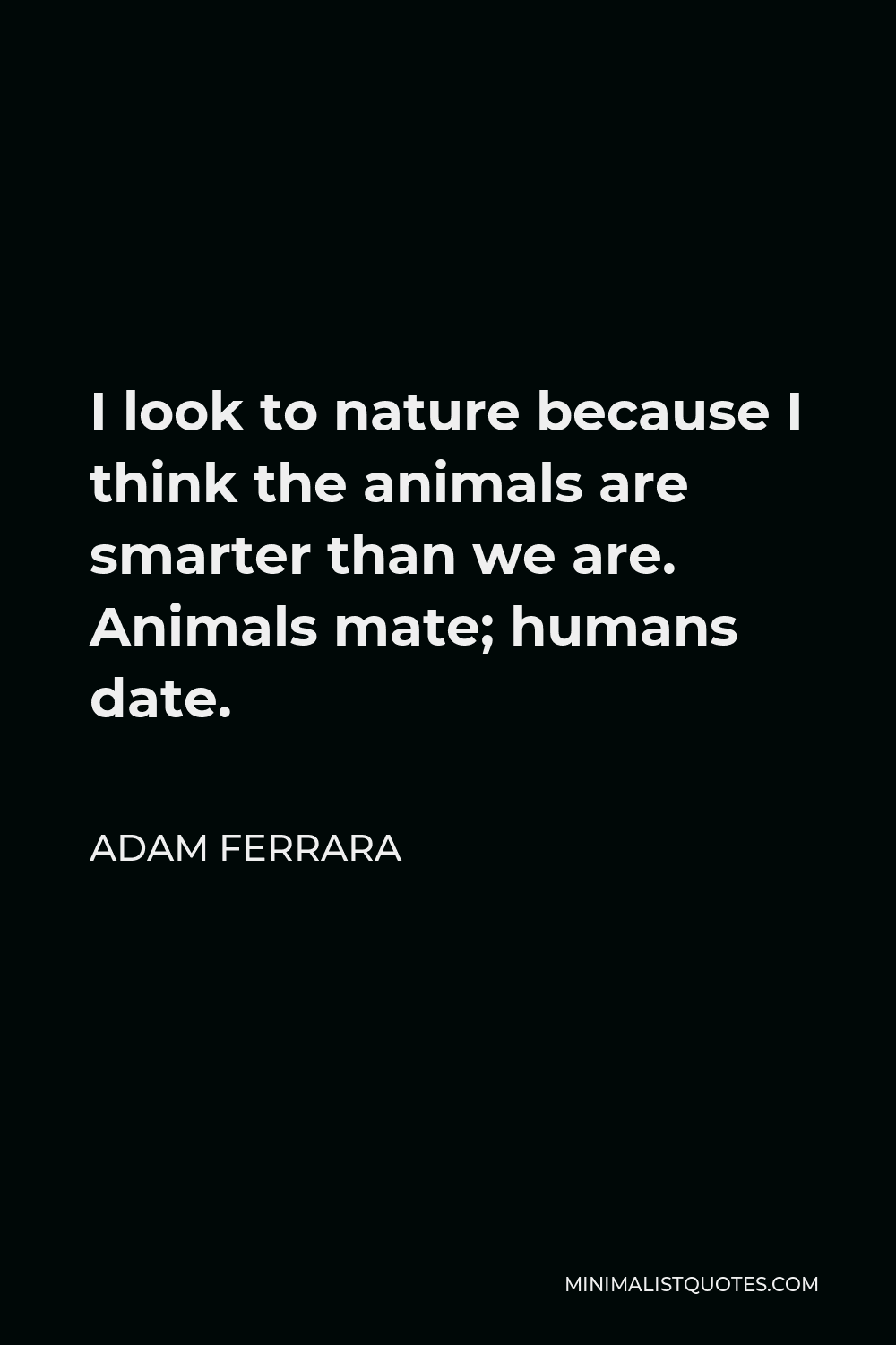 Adam Ferrara Quote: I look to nature because I think the animals are smarter  than we are. Animals mate; humans date.