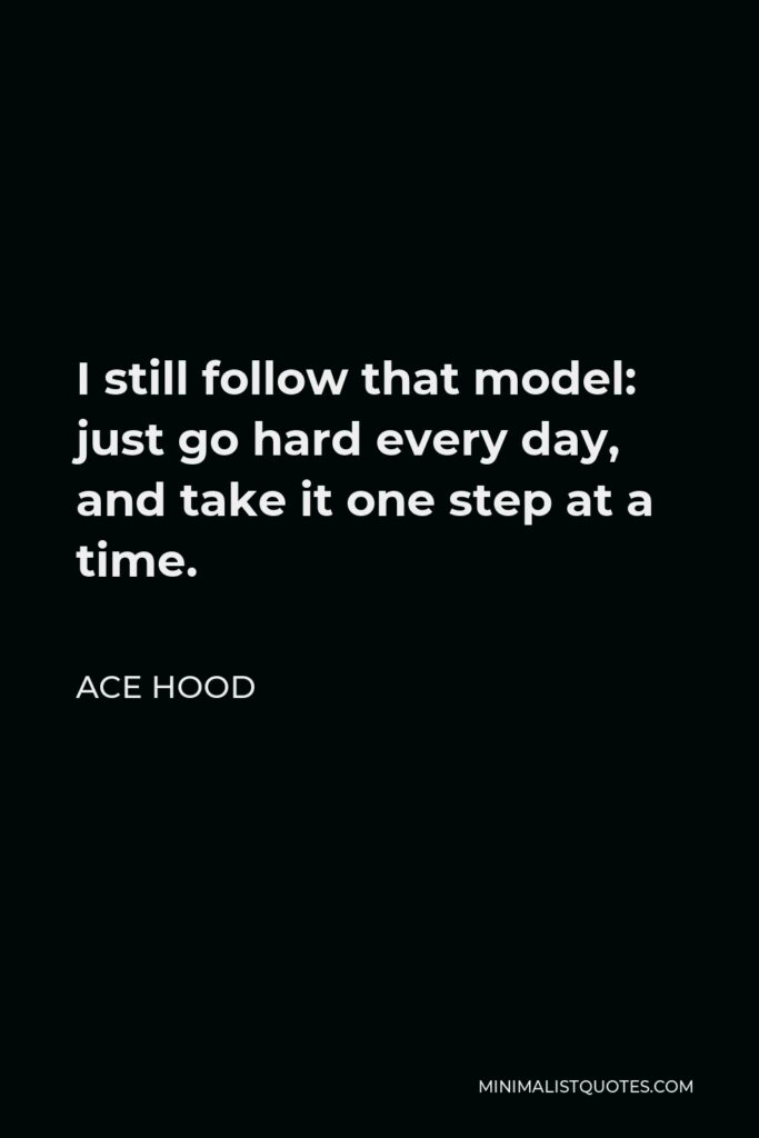 Ace Hood Quote - I still follow that model: just go hard every day, and take it one step at a time.