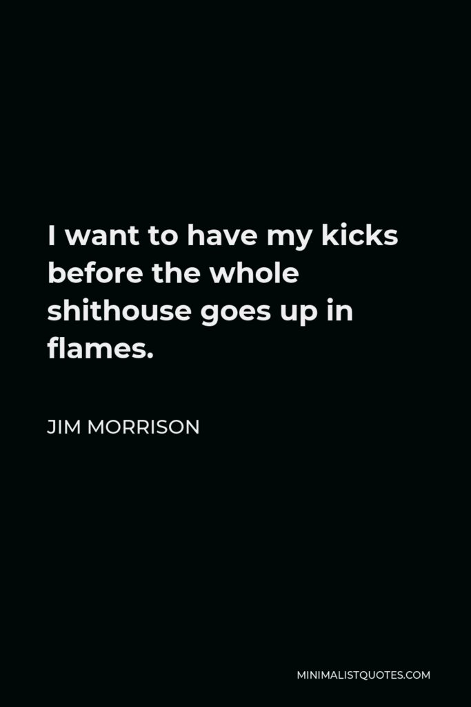 Jim Morrison Quote - I want to have my kicks before the whole shithouse goes up in flames.