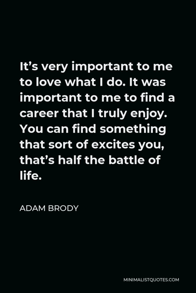 Adam Brody Quote - It’s very important to me to love what I do. It was important to me to find a career that I truly enjoy. You can find something that sort of excites you, that’s half the battle of life.