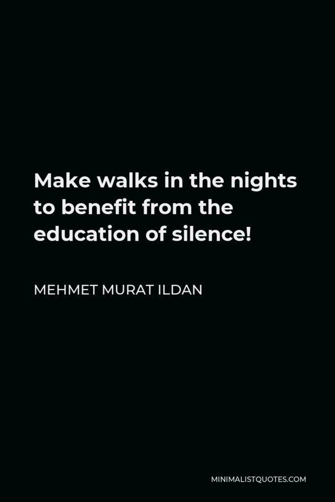 Mehmet Murat Ildan Quote - Make walks in the nights to benefit from the education of silence!