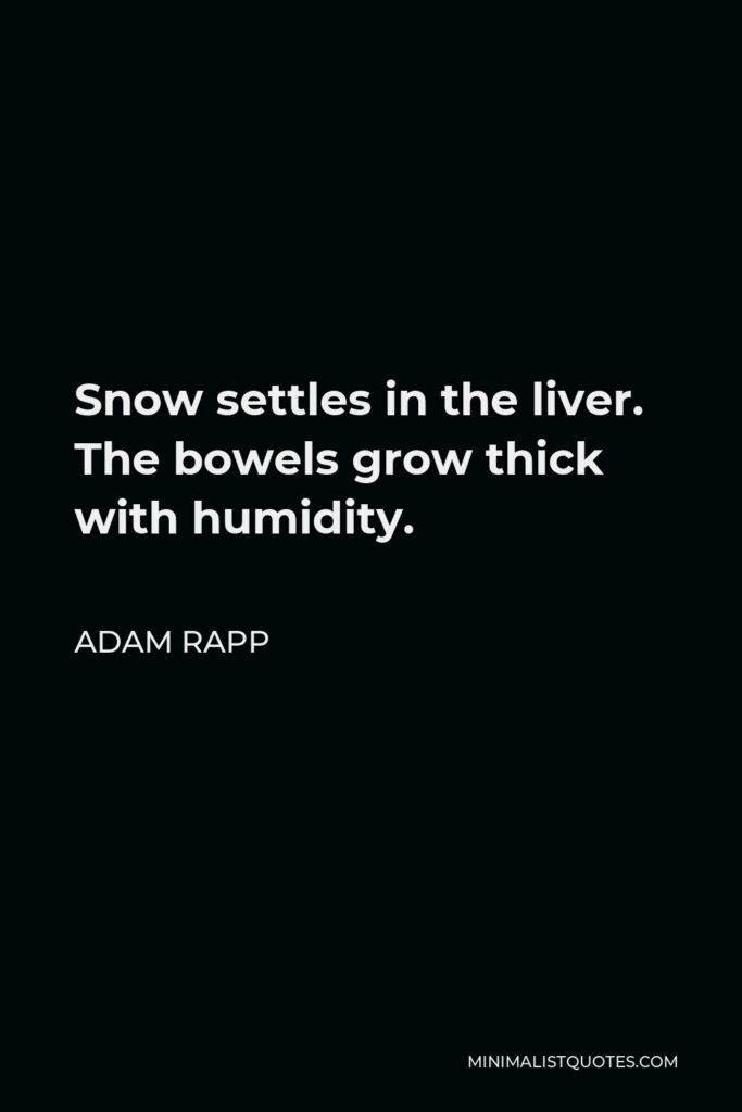 Adam Rapp Quote - Snow settles in the liver. The bowels grow thick with humidity.