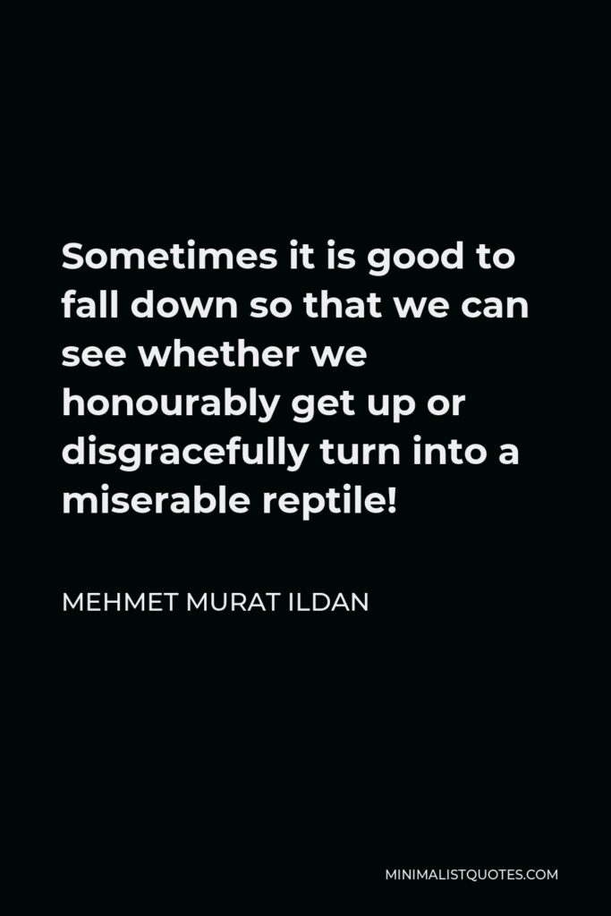 Mehmet Murat Ildan Quote - Sometimes it is good to fall down so that we can see whether we honourably get up or disgracefully turn into a miserable reptile!