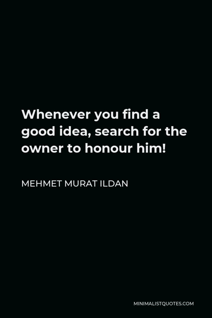 Mehmet Murat Ildan Quote - Whenever you find a good idea, search for the owner to honour him!