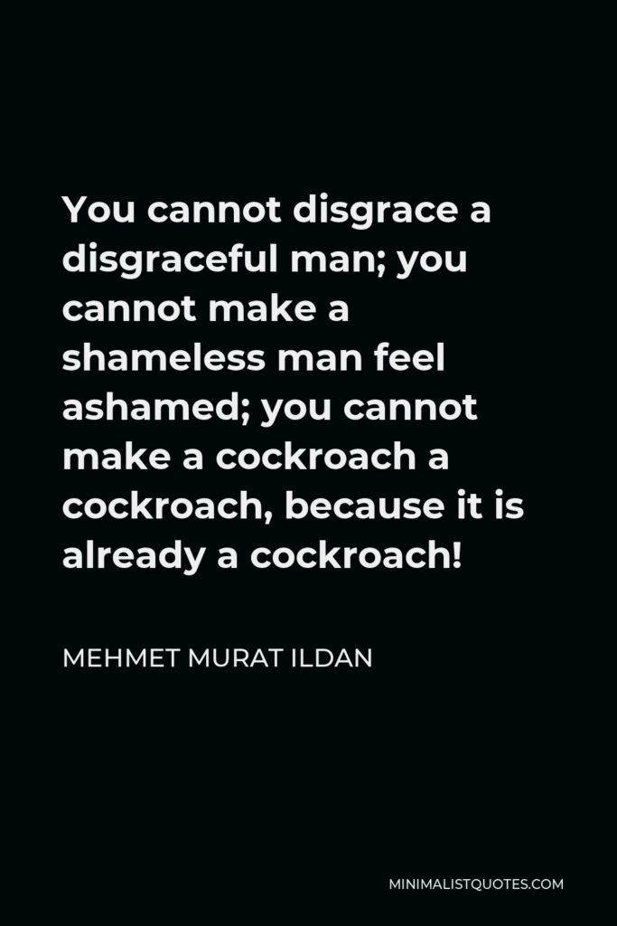 Mehmet Murat Ildan Quote - You cannot disgrace a disgraceful man; you cannot make a shameless man feel ashamed; you cannot make a cockroach a cockroach, because it is already a cockroach!