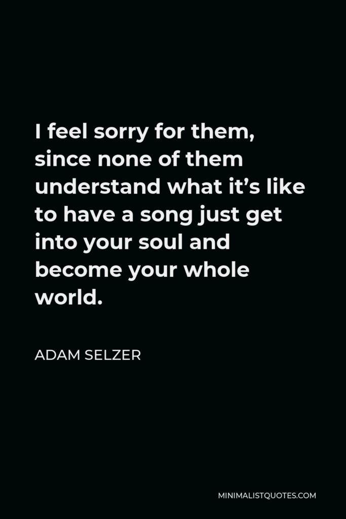 Adam Selzer Quote - I feel sorry for them, since none of them understand what it’s like to have a song just get into your soul and become your whole world.