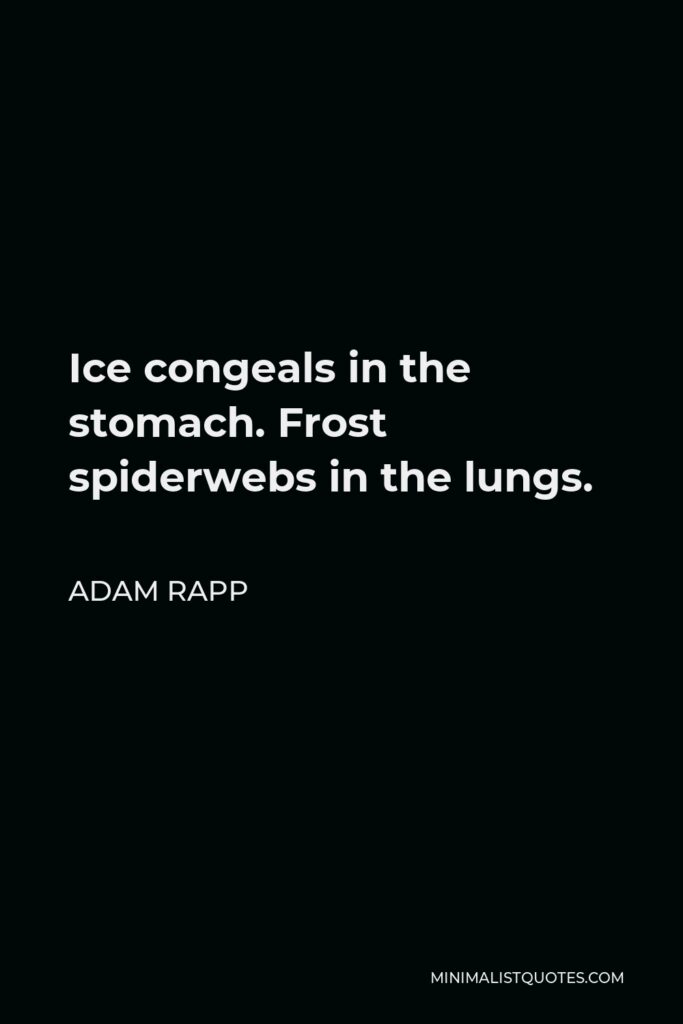 Adam Rapp Quote - Ice congeals in the stomach. Frost spiderwebs in the lungs.