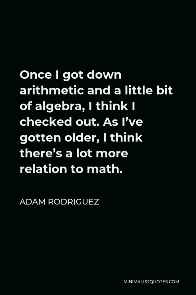 Adam Rodriguez Quote - Once I got down arithmetic and a little bit of algebra, I think I checked out. As I’ve gotten older, I think there’s a lot more relation to math.