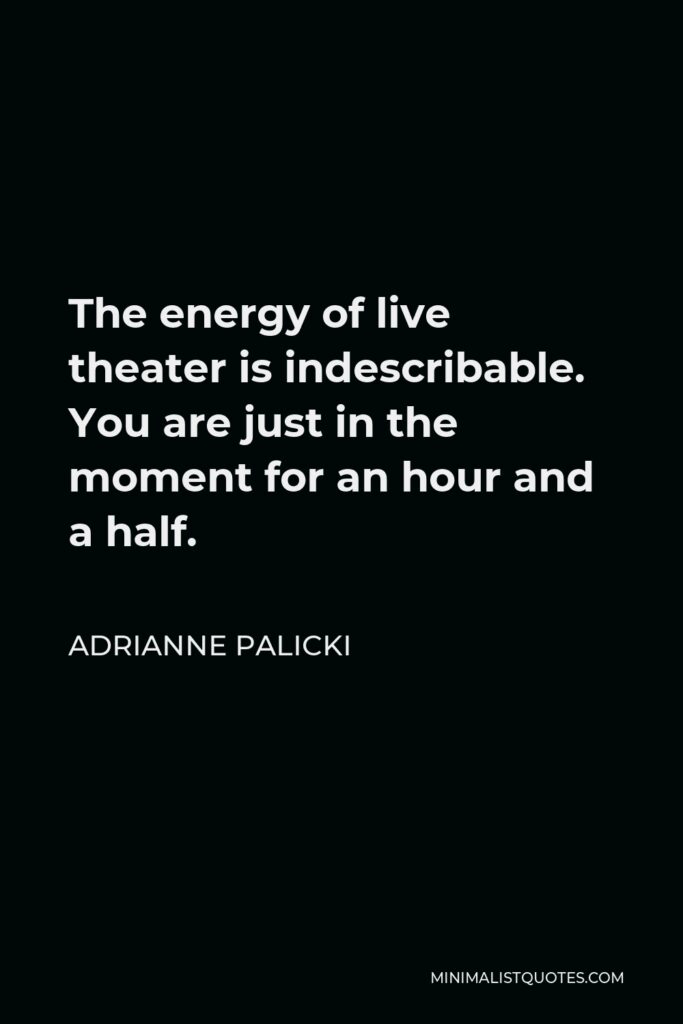 Adrianne Palicki Quote - The energy of live theater is indescribable. You are just in the moment for an hour and a half.