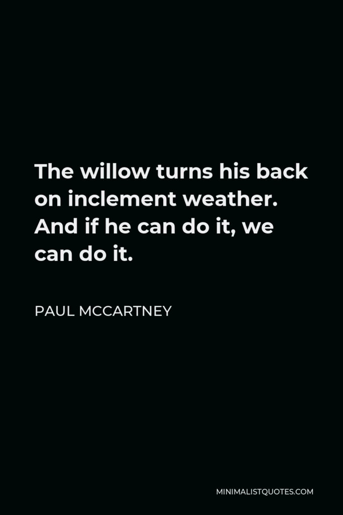 Paul McCartney Quote - The willow turns his back on inclement weather. And if he can do it, we can do it.