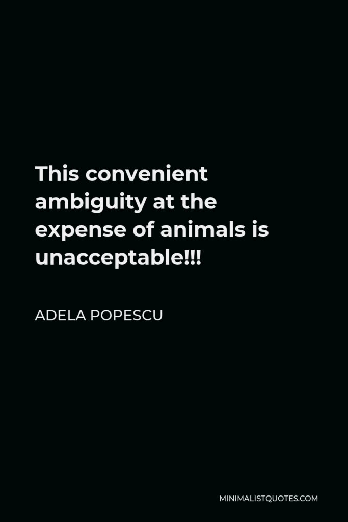 Adela Popescu Quote - This convenient ambiguity at the expense of animals is unacceptable!!!